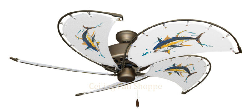 52 inch Nautical Dixie Belle Ceiling Fan - Tuna - Game Fish of the Florida Keys Custom Canvas Blades - Image 3