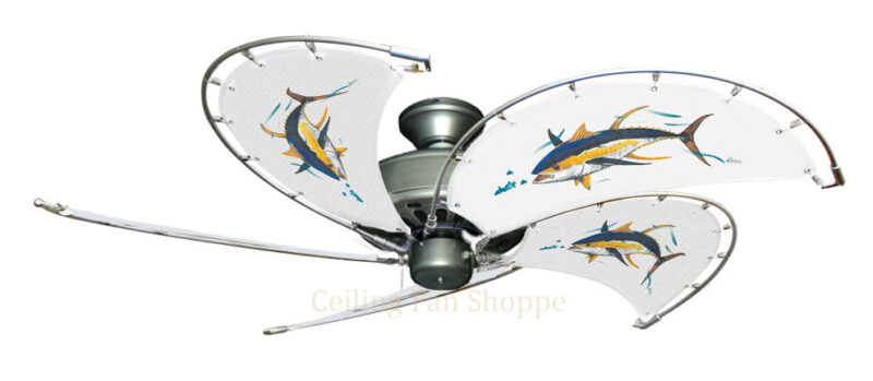 52 inch Nautical Dixie Belle Ceiling Fan - Tuna - Game Fish of the Florida Keys Custom Canvas Blades - Image 4