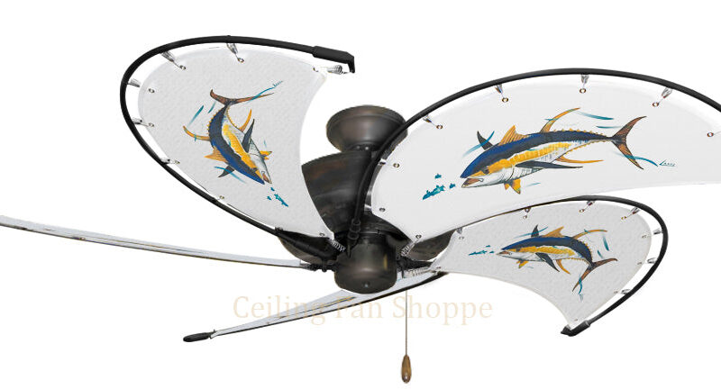 52 inch Nautical Dixie Belle Ceiling Fan - Tuna - Game Fish of the Florida Keys Custom Canvas Blades
